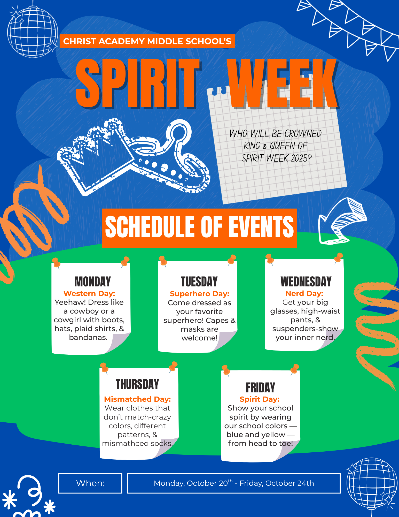 Blue And Green Playful Illustrative School Event Homecoming Week Flyer.png